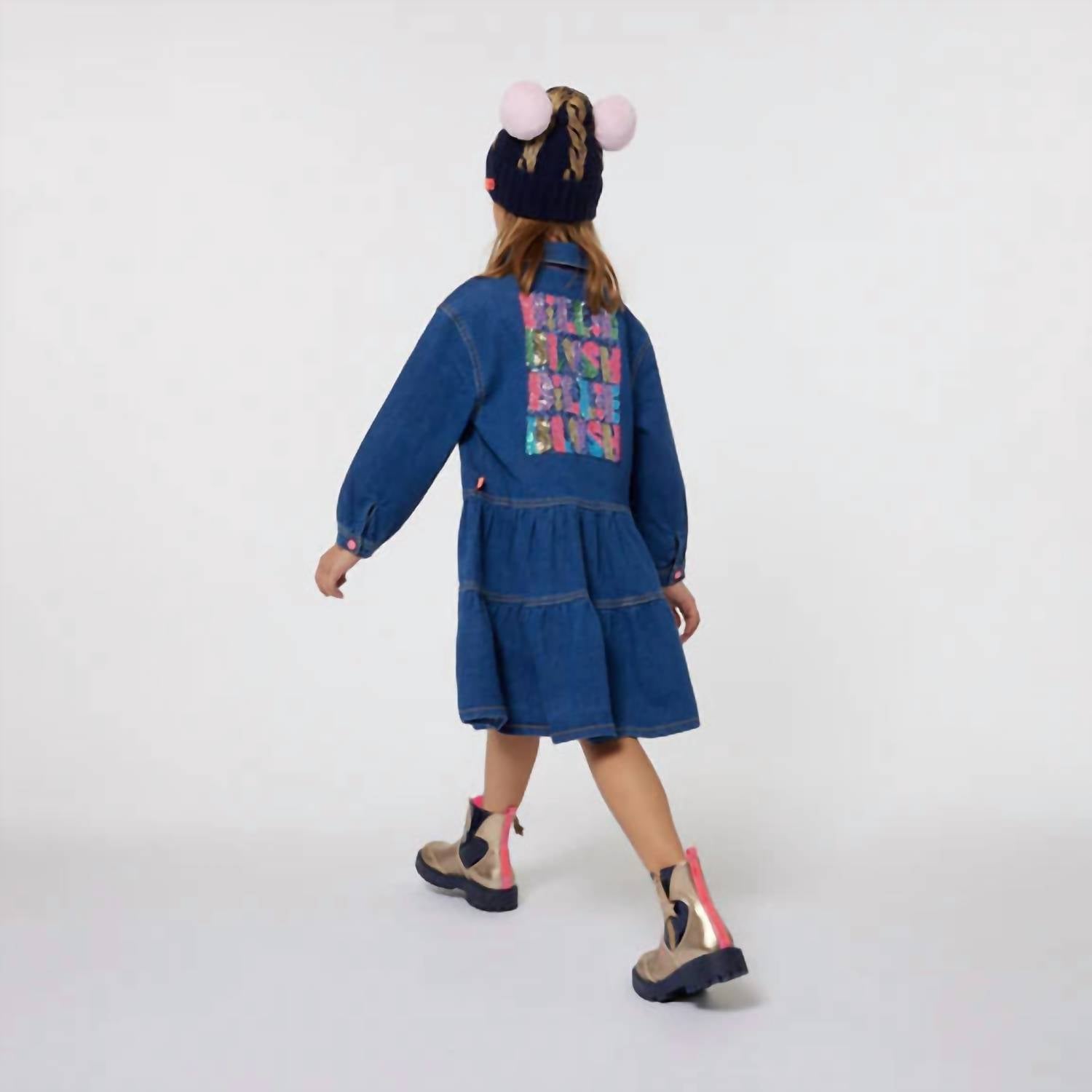 Billieblush - Long Sleeve Flounced Denim Dress