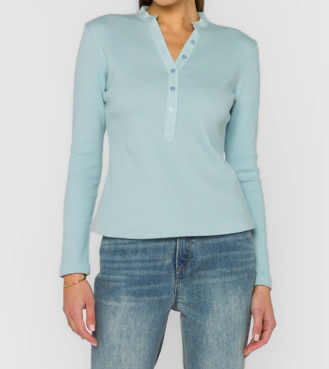 Velvet Heart Christella Henley Top in blue mist - women's long sleeve top