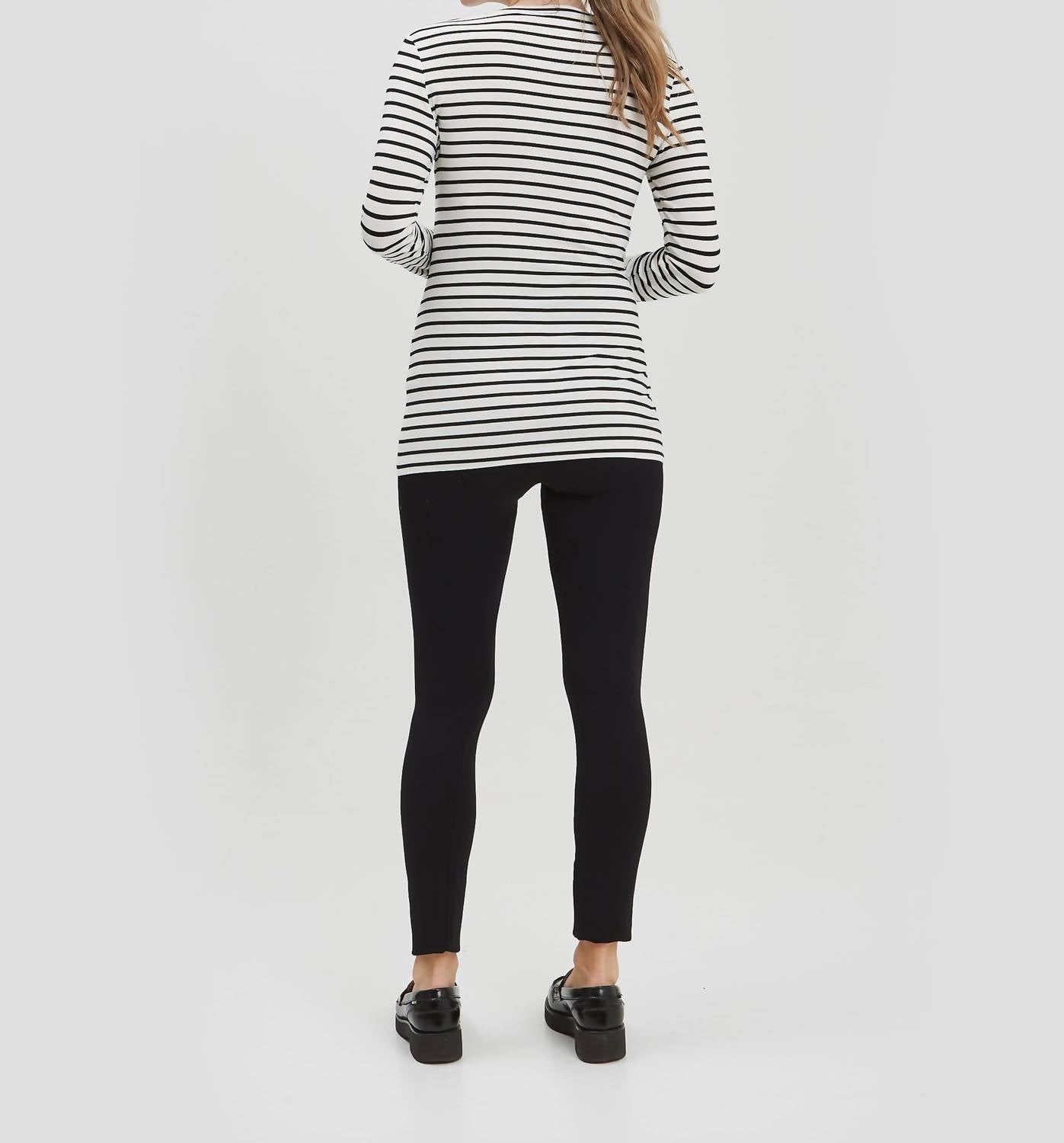 NOM Maternity Liv Long Sleeve Tee in white black stripe - women's long sleeve top - alternate view