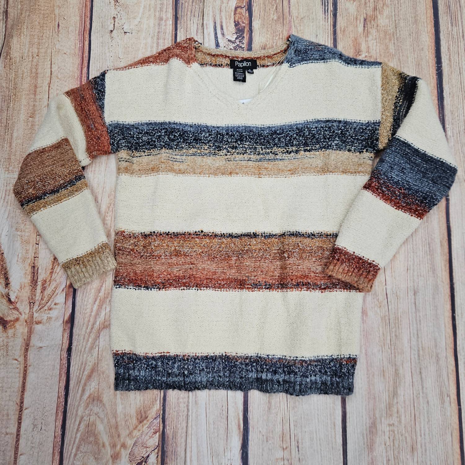 Papillon Women's Color Block Stripe Sweater in rust - women's sweater