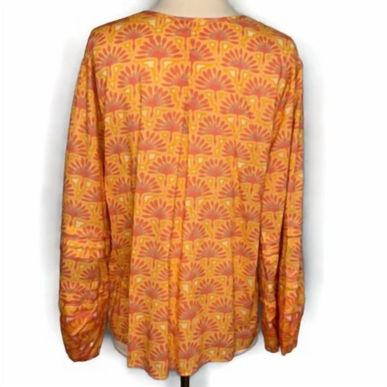 Nic + Zoe Women's Swan Rays Necktie Boho Top in orange multi - women's long sleeve top - view 4