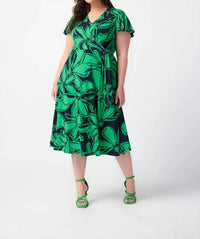 Joseph Ribkoff - Floral Print Silky Knit Flowy Midi Wrap Dress