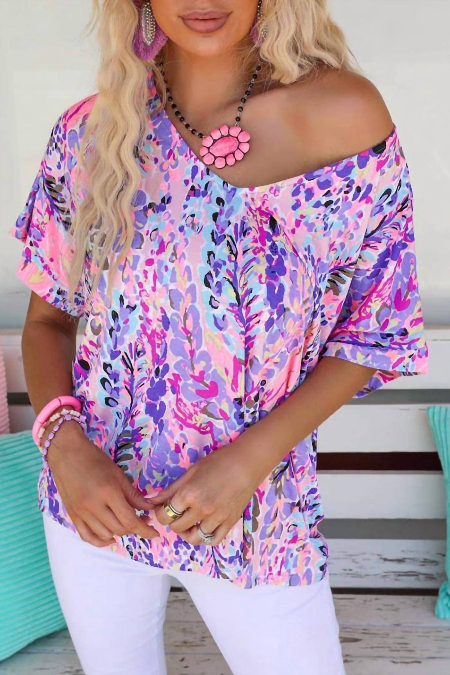 Shiying Fashion - Loose Painted Floral Tee