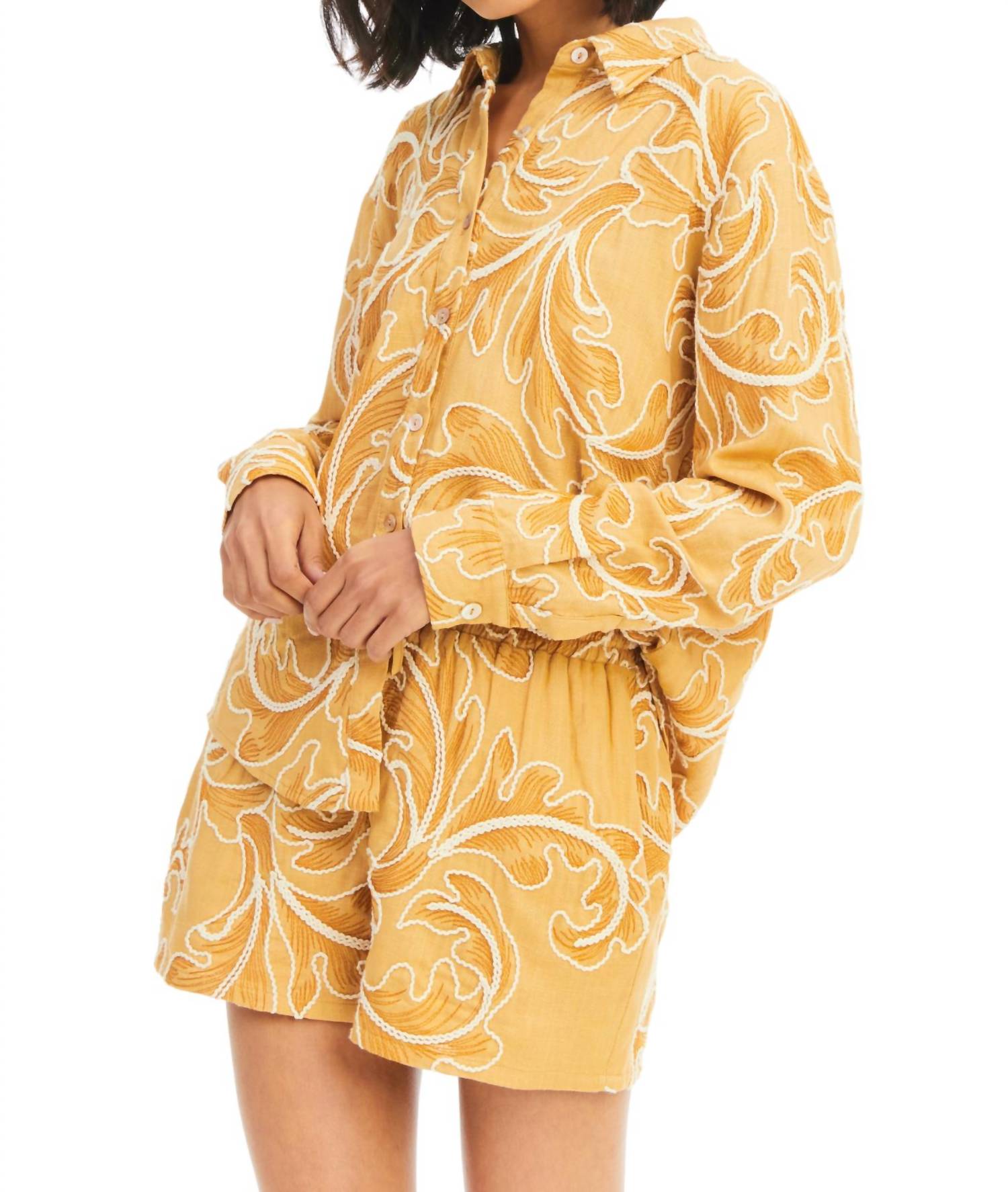 ALLISON NEW YORK Kendra Embroidered Shorts in tuscan tan - women's shorts - detail view