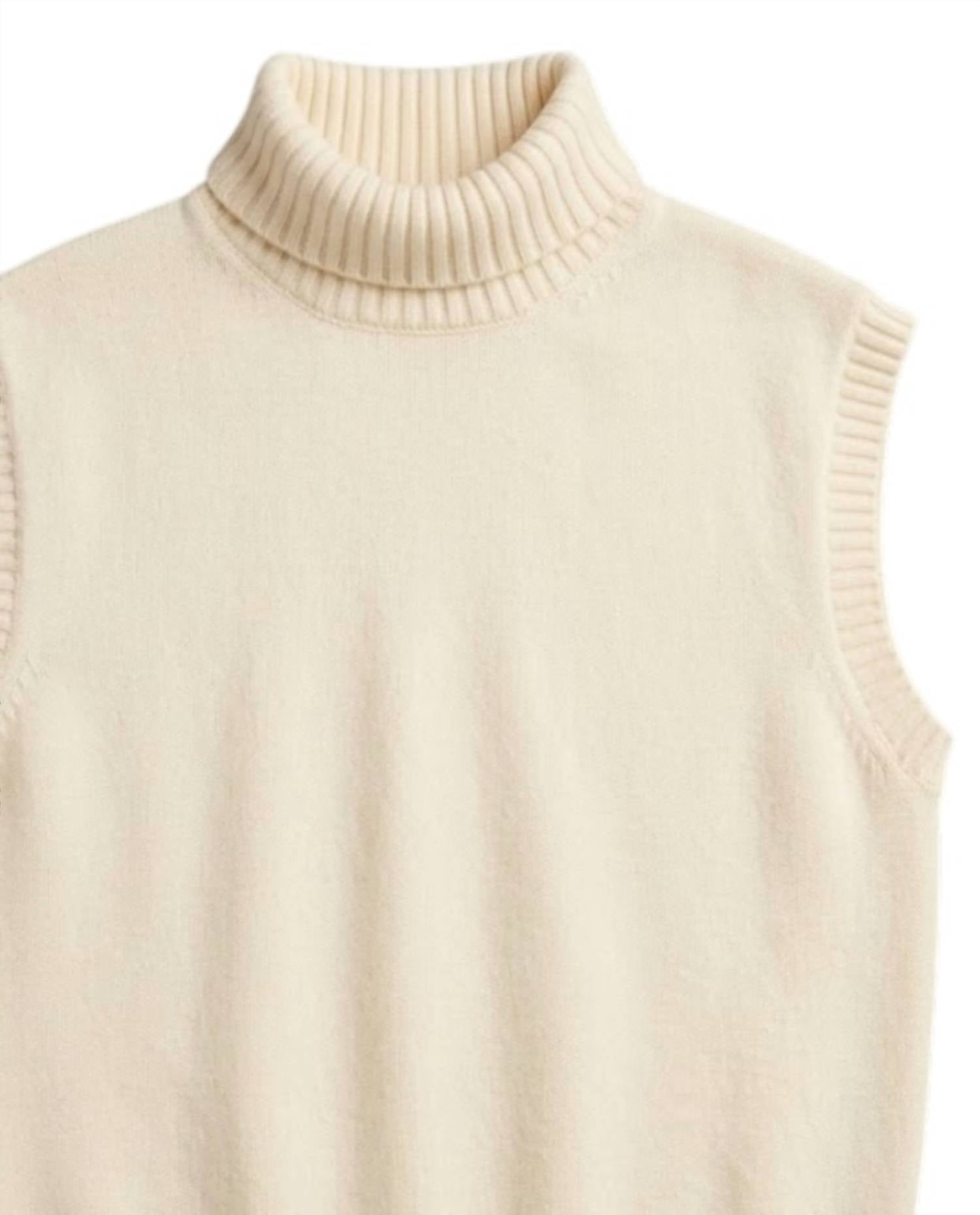 PINCH Women's Oversized Knit Turtleneck Vest Top in cream - women's jacket - detail view