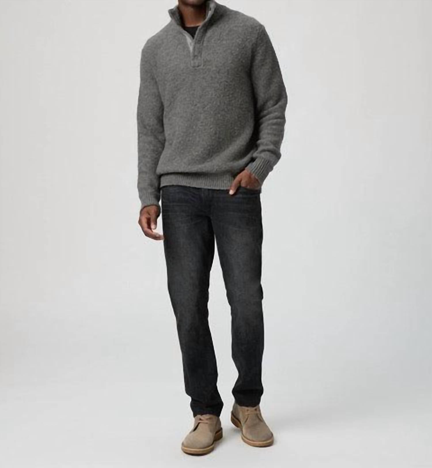 Paige Kotoni Snap Collar Sweater in dark grey - men's sweater - view 5