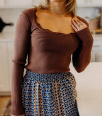 Mikarose - Sable Scalloped Long Sleeve Sweater Top