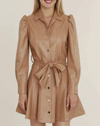Dolce Cabo - Vegan Leather Puff Shoulder Belted Dress