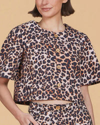 Olivia by Livro Heidi Cropped Shirt Top in leopard - women's shirt - detail view