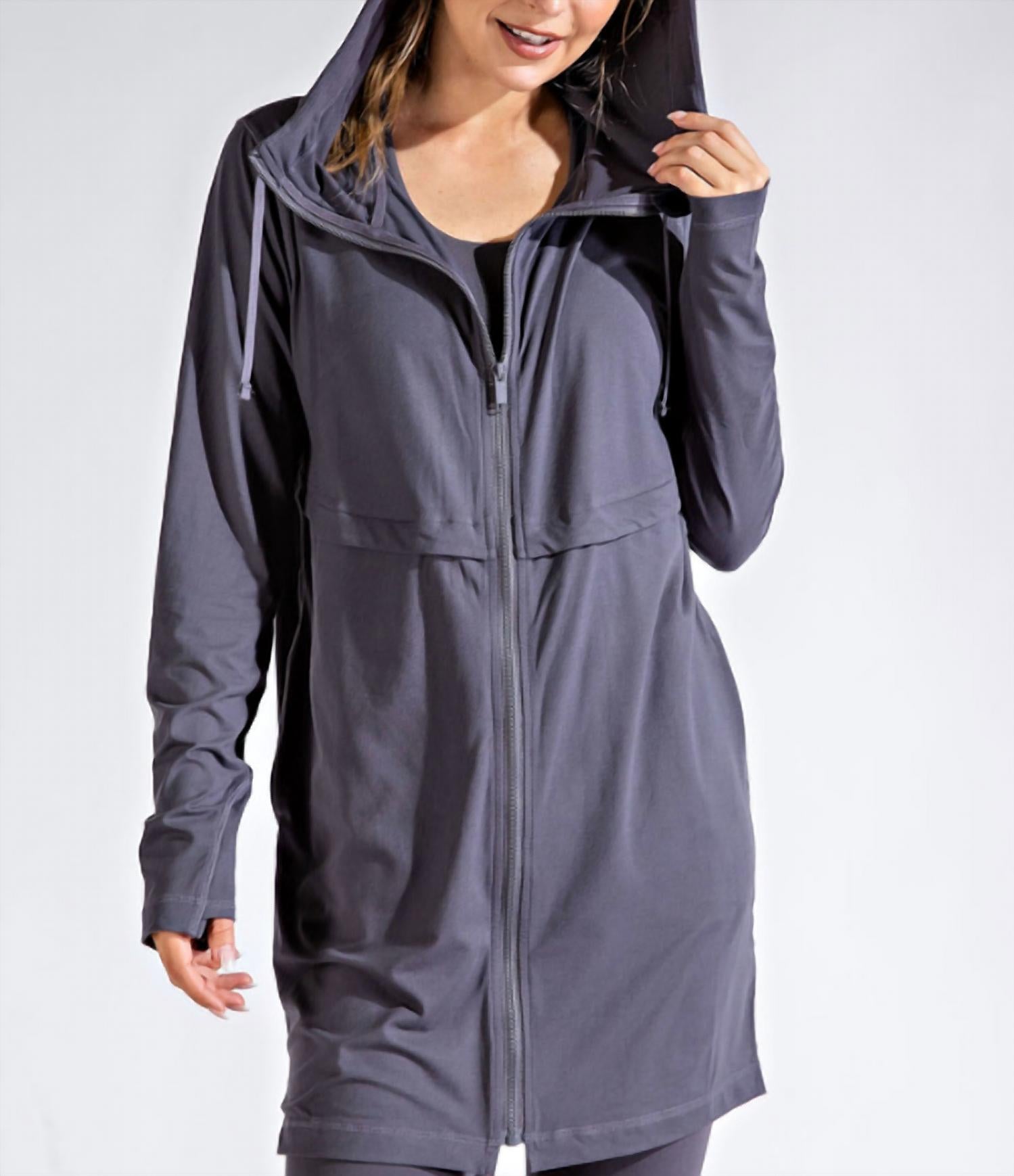 RAE MODE Long Hooded Active Jacket - Plus Size in titanium - women's jacket - view 4
