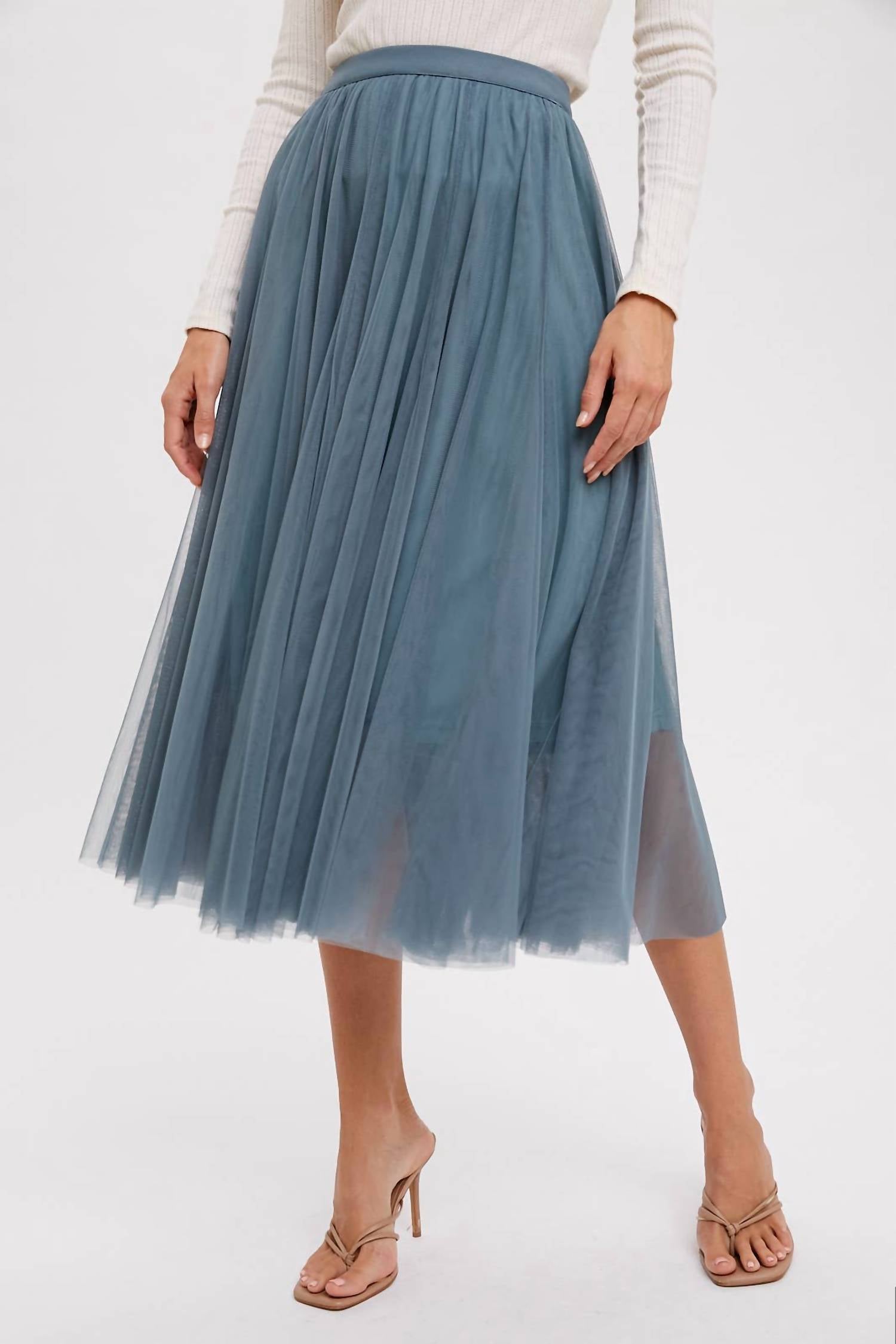 BluIvy Tulle Midi Skirt in dark mint - women's skirt