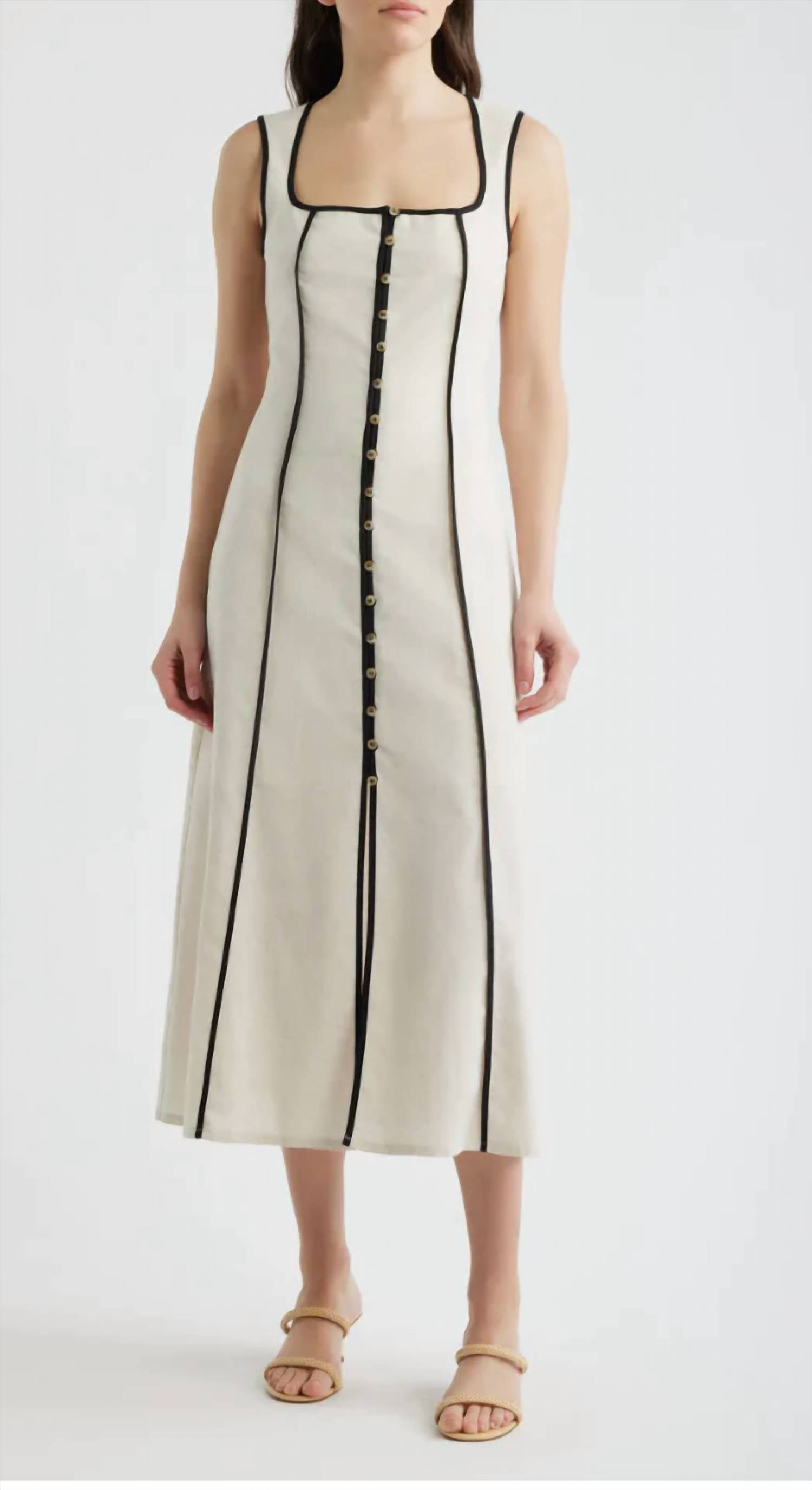 Zoe And Claire - Contrast Piping Square Neck Button Up Midi Dress