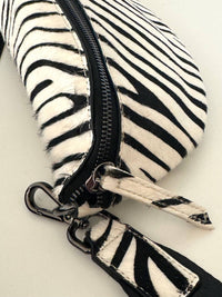 Ginger Blue Women's Zebra Print Hair-on-hide Leather Crossbody Sling Bag in black - women's bag - alternate view