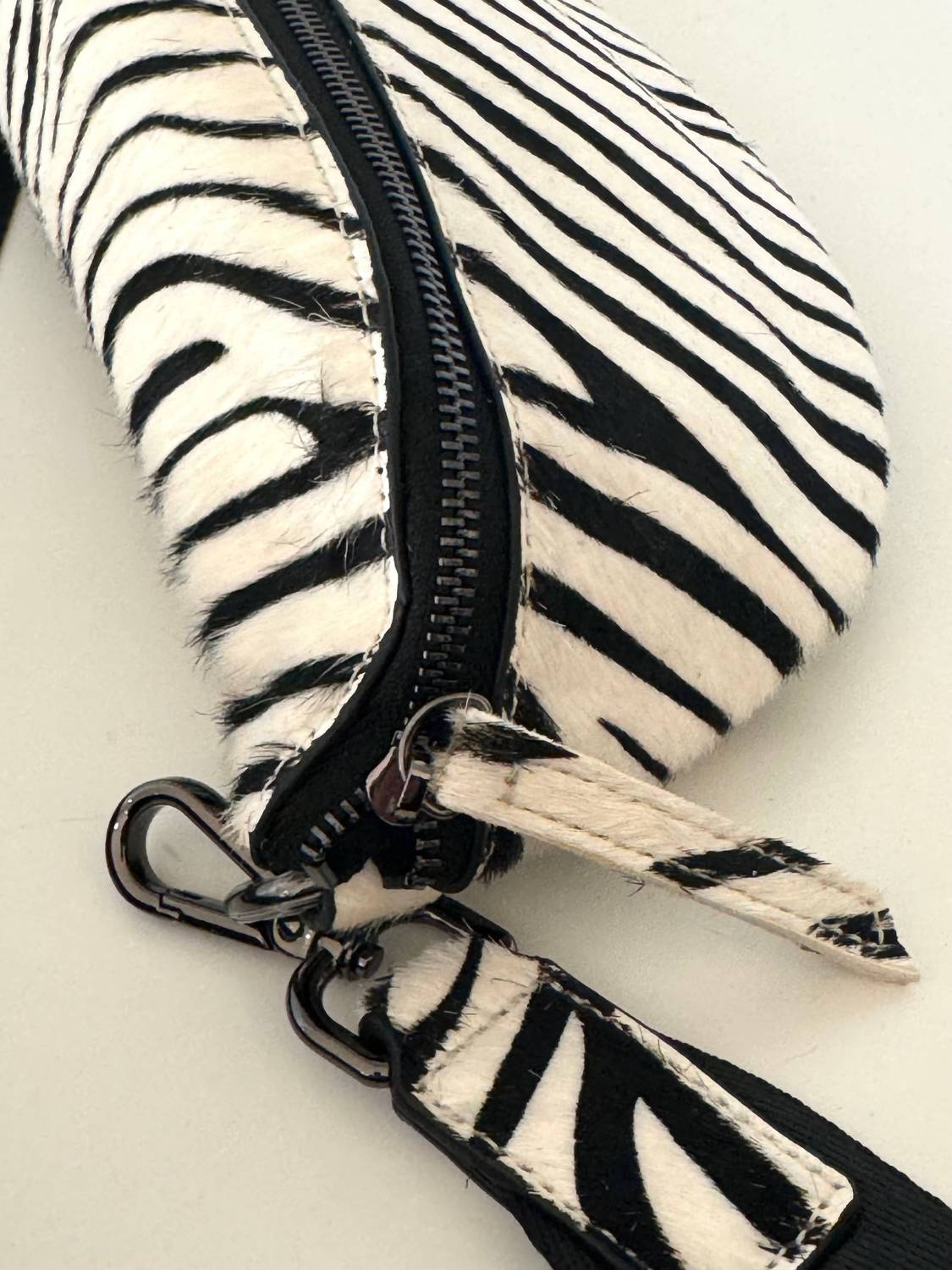 Ginger Blue Women's Zebra Print Hair-on-hide Leather Crossbody Sling Bag in black - women's bag - alternate view