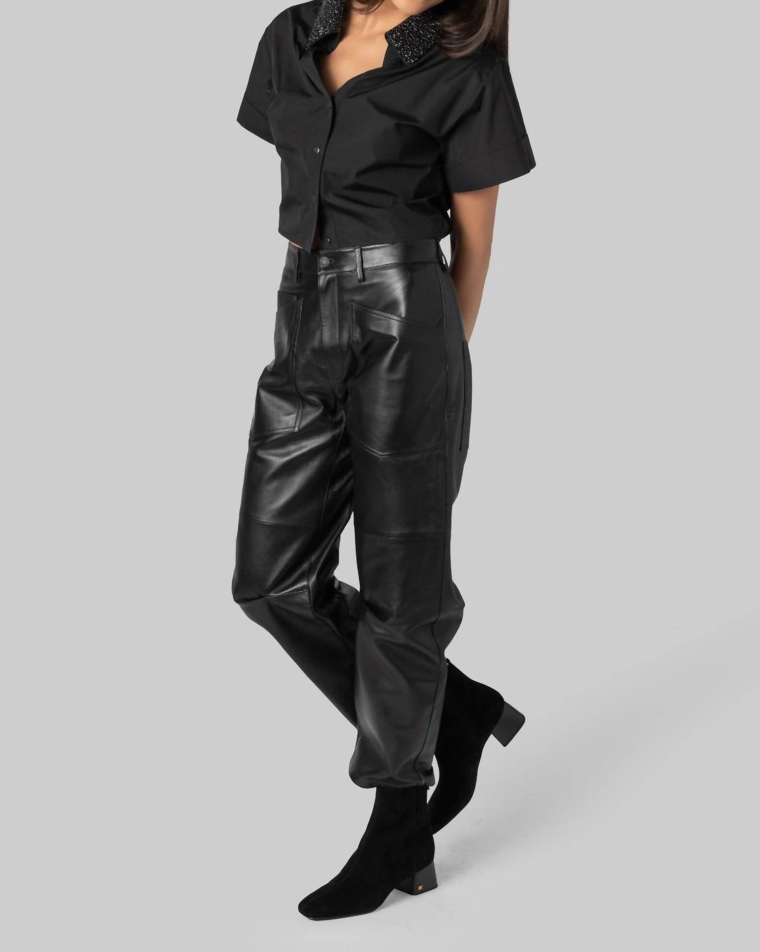 NILI LOTAN Shon Leather Pant in black - women's pants - detail view