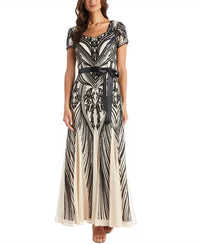 R&M Richards - Sequined Belted Maxi Dress