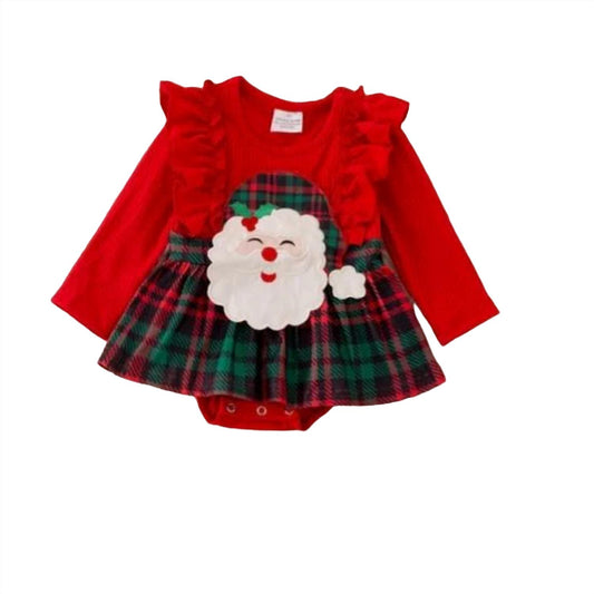 Kidscharm - Kid's Santa Baby Plaid Ruffle Onesie