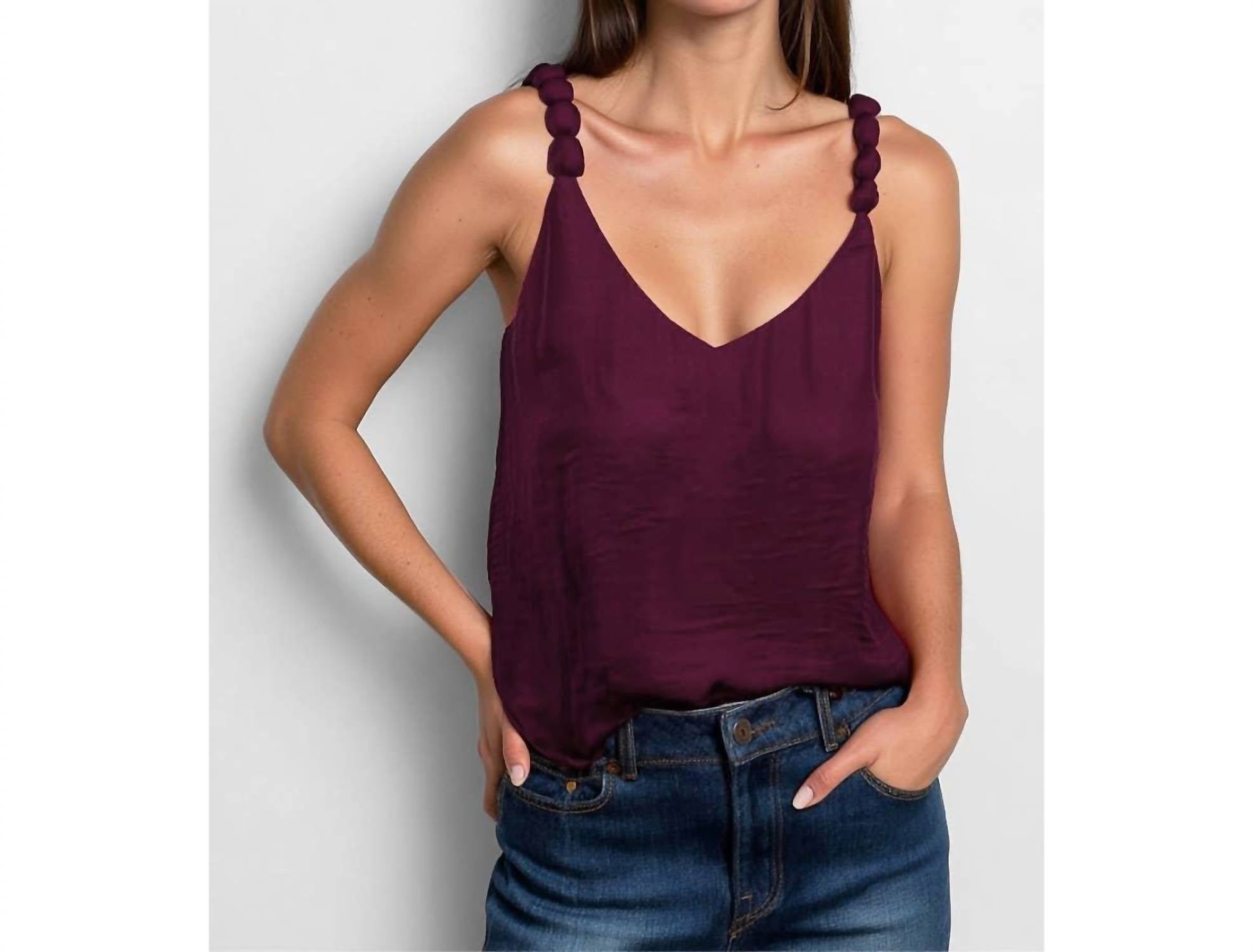naked zebra V-neck With Strap Accent Tank in wine - women's tank top