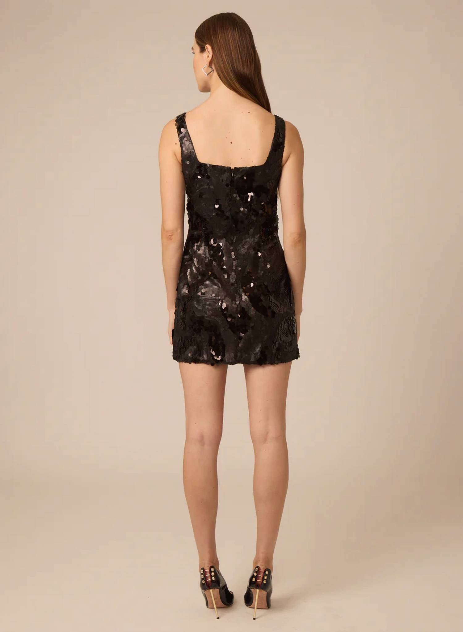 GILNER FARRAR Elowen Dress in black swirl beading - women's dress - detail view