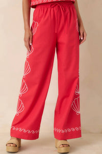 Fate - Sea Shell Embroidered Elastic Waist Pant