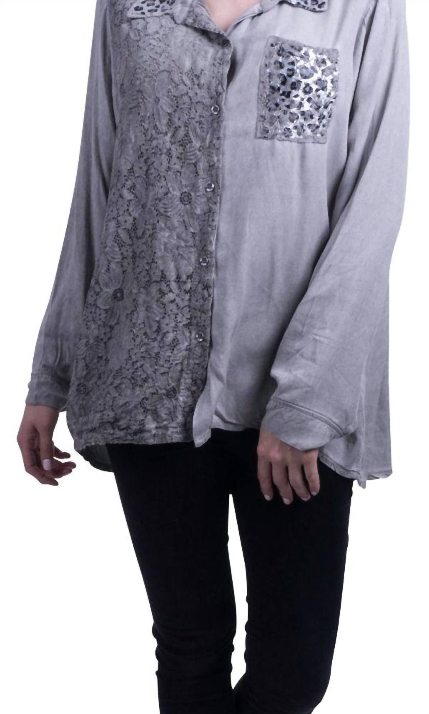 Gigi Moda - Patricia Button Front Long Sleeve Blouse