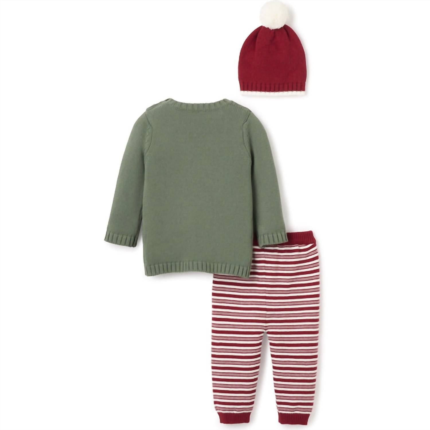 Elegant Baby - Baby Jolly Sweater With Knit Pants Pom Hat Set