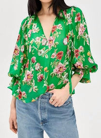 Alice + Olivia - Moranne Tie Neck Ruffle Sleeve Top
