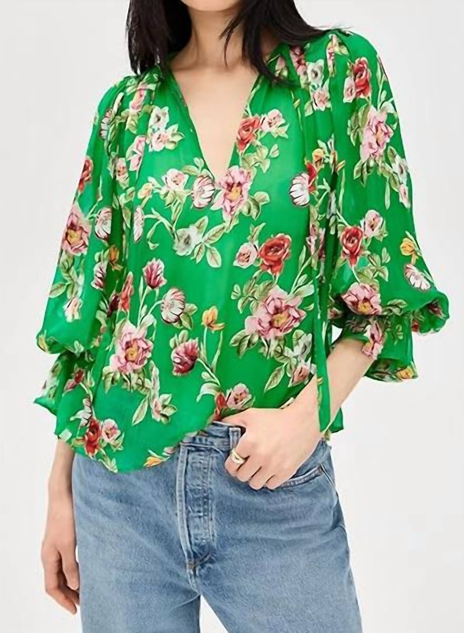 Alice + Olivia - Moranne Tie Neck Ruffle Sleeve Top
