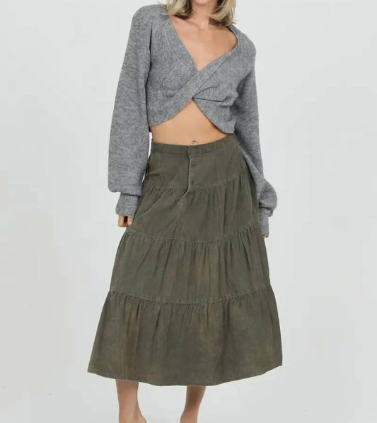 Angie - Button Front Tiered Corduroy Skirt