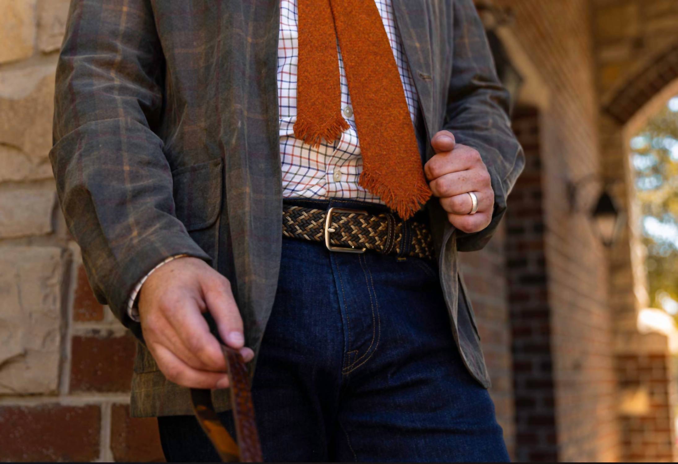 Martin Dingman Men's Newport Woven Italian Belt in spruce multi - men's accessory - alternate view