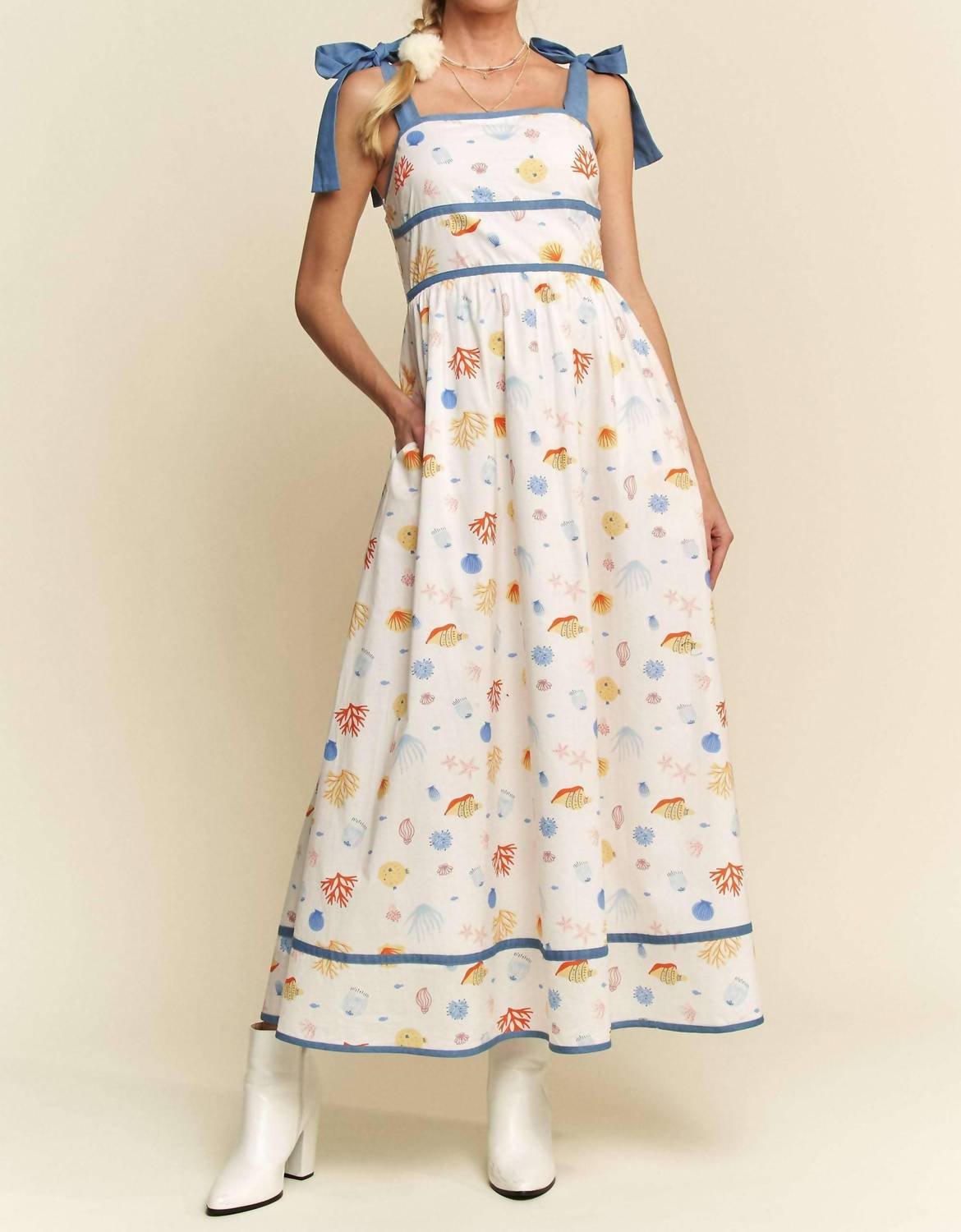 Davi & Dani - Binding Detail Smocking Summer Maxi Dress