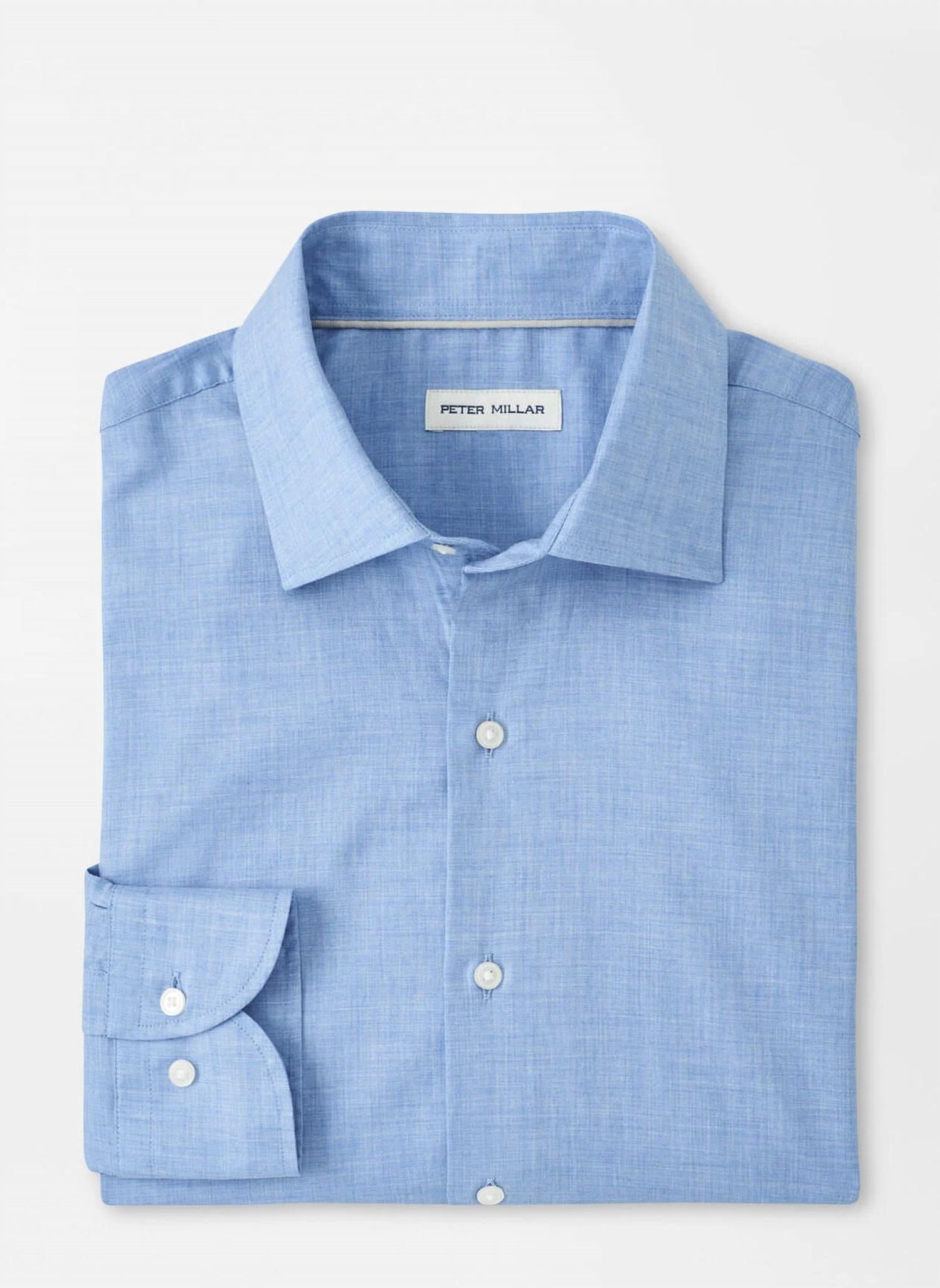 PETER MILLAR Highlands Soft Twill Cotton Shirt in blue - men's long sleeve top - view 4