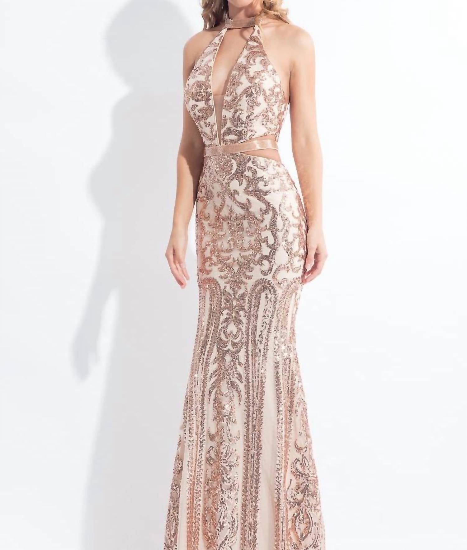 Rachel Allan - Sequin Prom Dress With Cutouts
