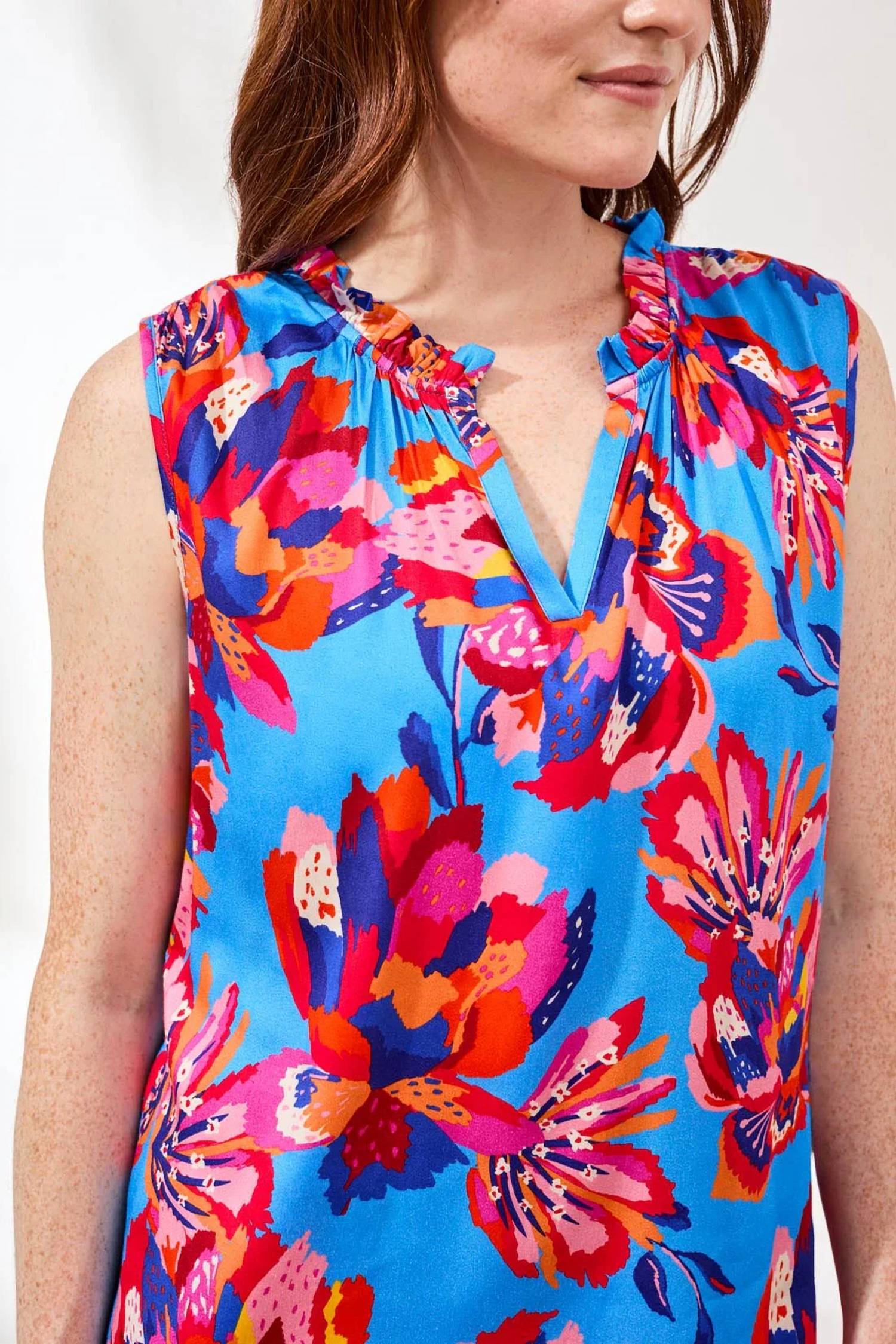 Tribal - Notch Neck Frill Detail Printed Blouse