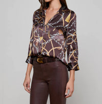L'Agence - Dani Western Chain Print Silk Button Up Shirt