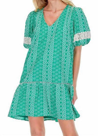 Joy Joy - Green Stripe Eyelet Dress