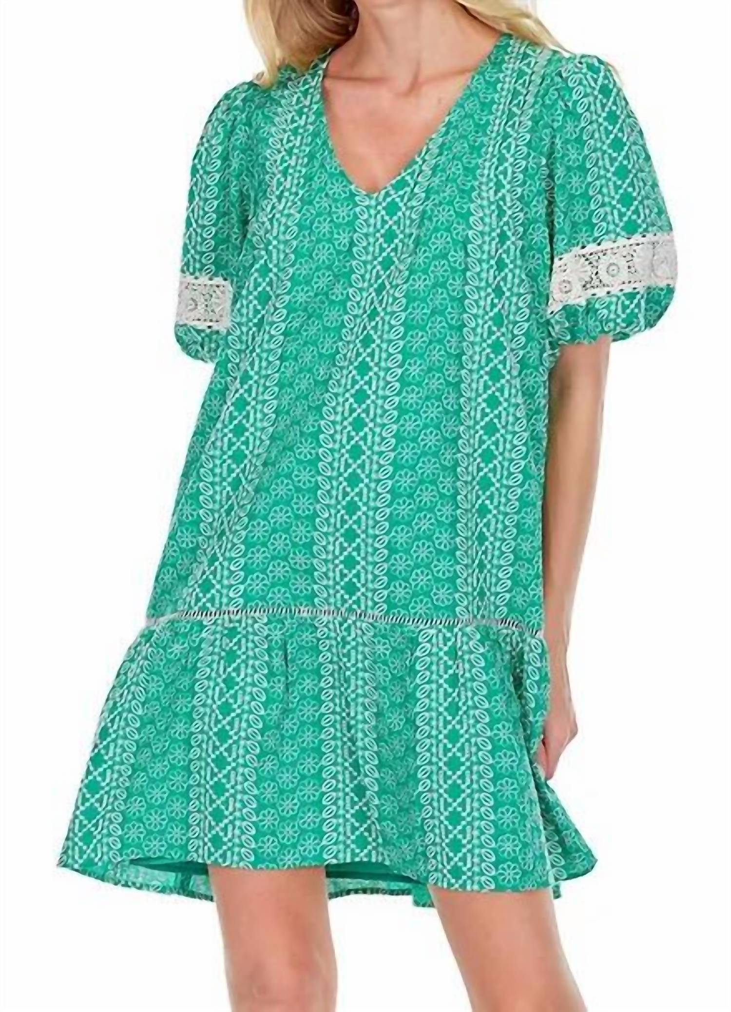 Joy Joy - Green Stripe Eyelet Dress