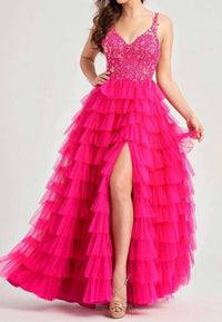 Ellie Wilde - V Neck A-line Evening Dress