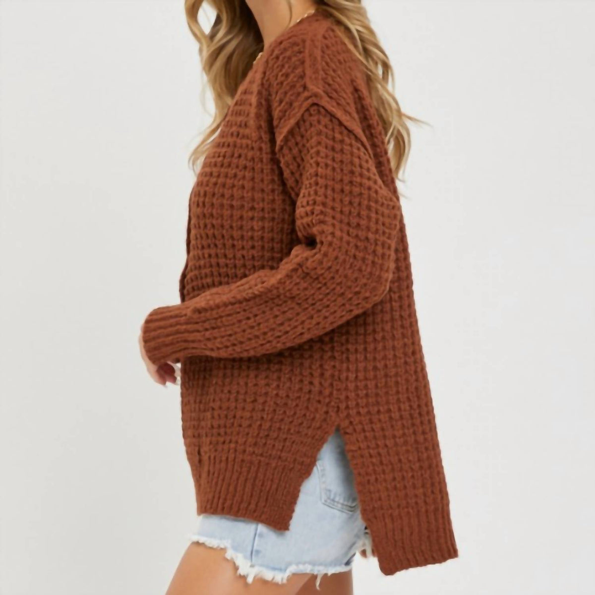 Sweet Lovely By Jen - Women's Delaney Waffle Knit Sweater