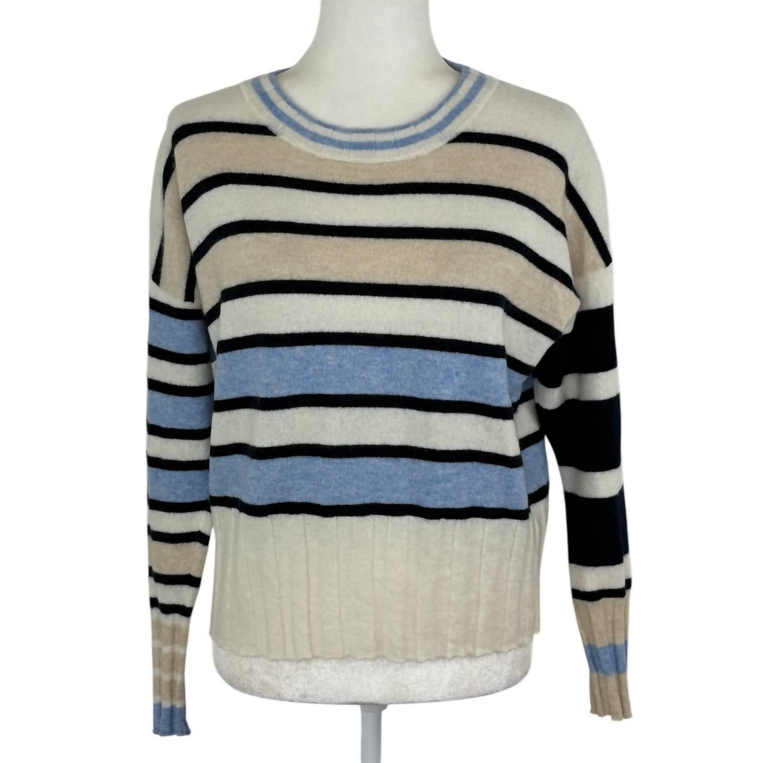 Brodie Cashmere Oceana Stripe 2.0 Sweater in white multi - women's sweater - alternate view