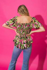 Flying Tomato - Ivy Floral Balloon Sleeve Top