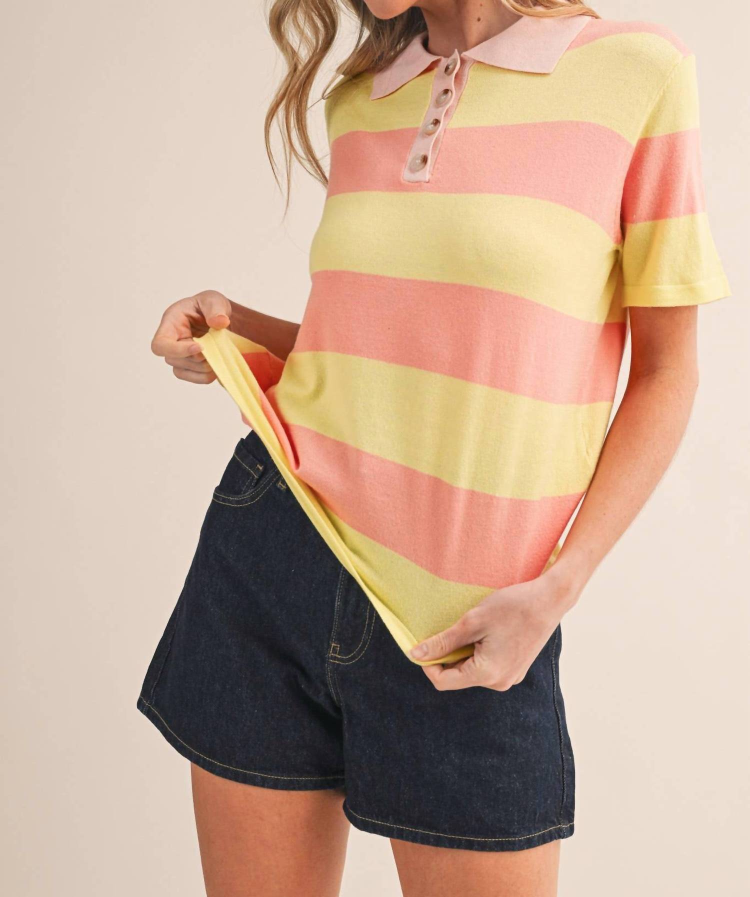 &Merci - Striped Short Sleeve Sweater