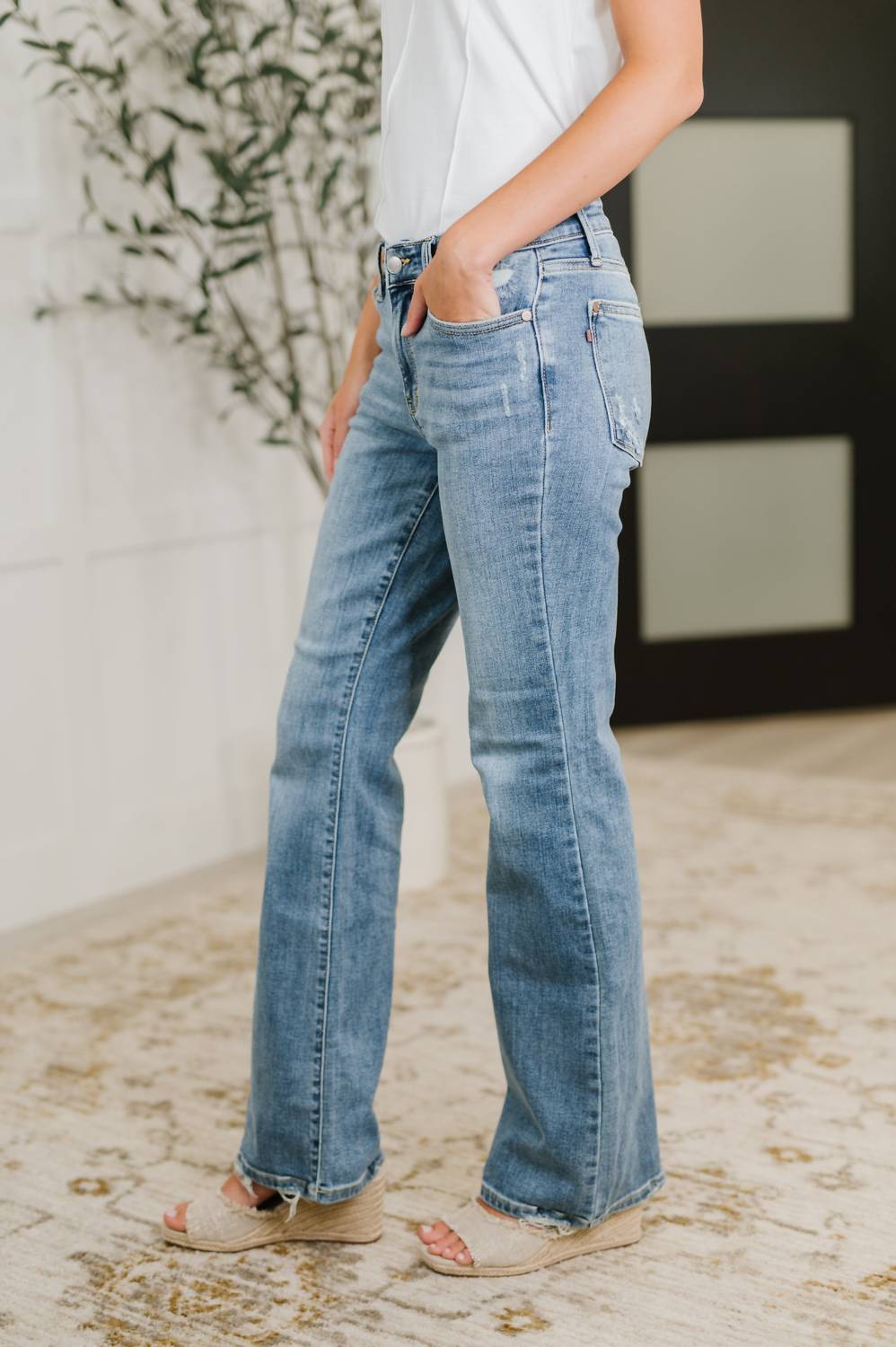 Judy Blue Mid Rise Boot Cut Jean With Distress Hem in vintage wash - women's jeans - alternate view