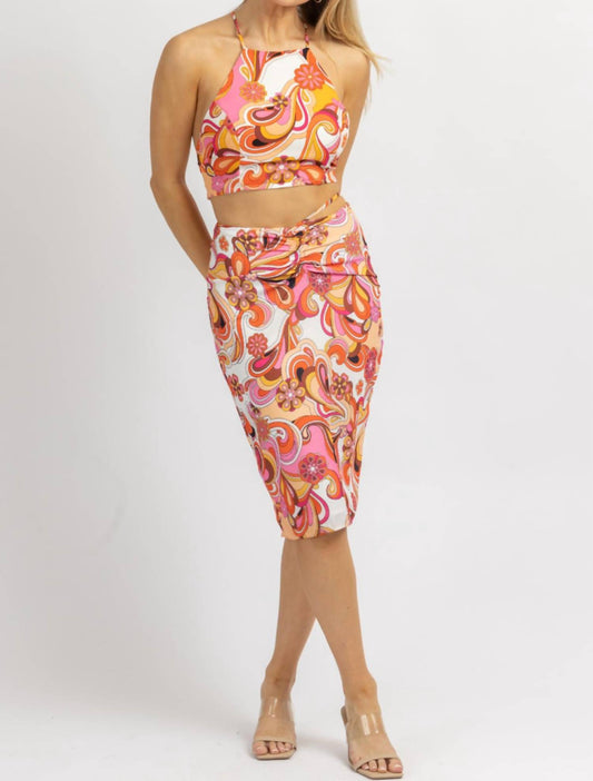 RETRO MULTIFLORAL MIDI SKIRT SET