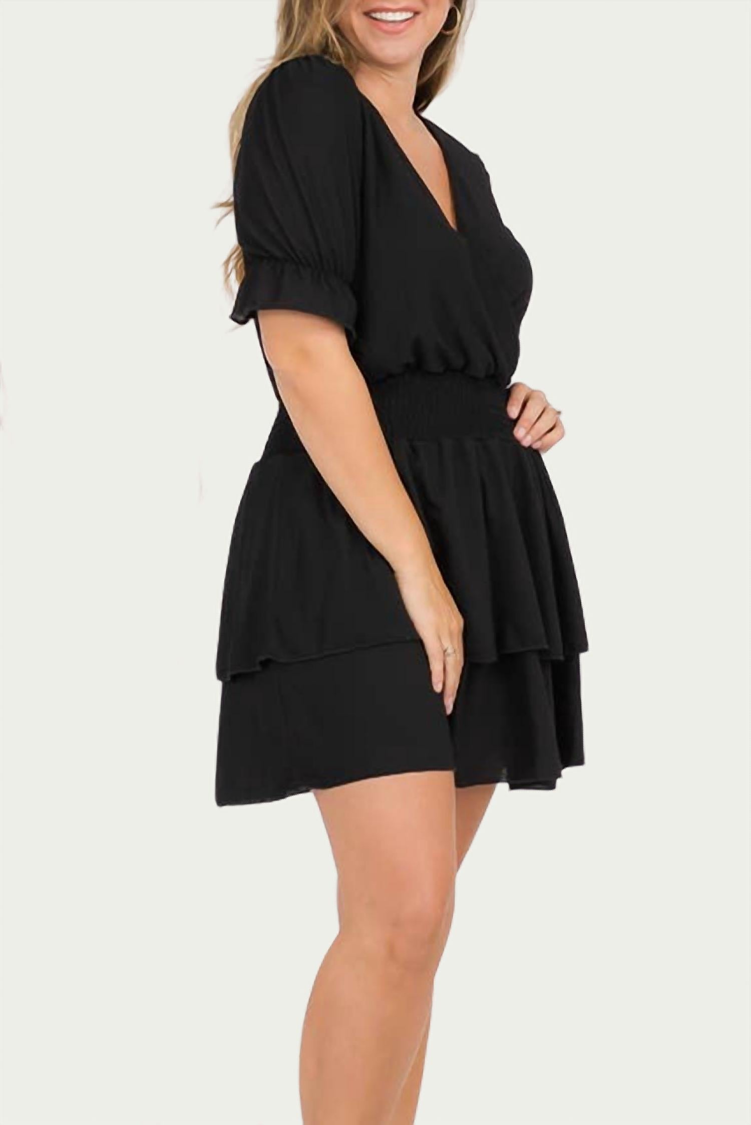 SMOCKED SURPLICE WOVEN MINI DRESS