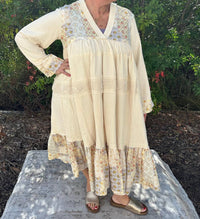 POL Long Sleeve Cotton Gauze Tiered Dress With Crochet Trim in natural - women's dress - view 5