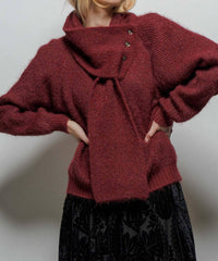 Urban Daizy - Detachable Scarf Ribbed Knit Sweater