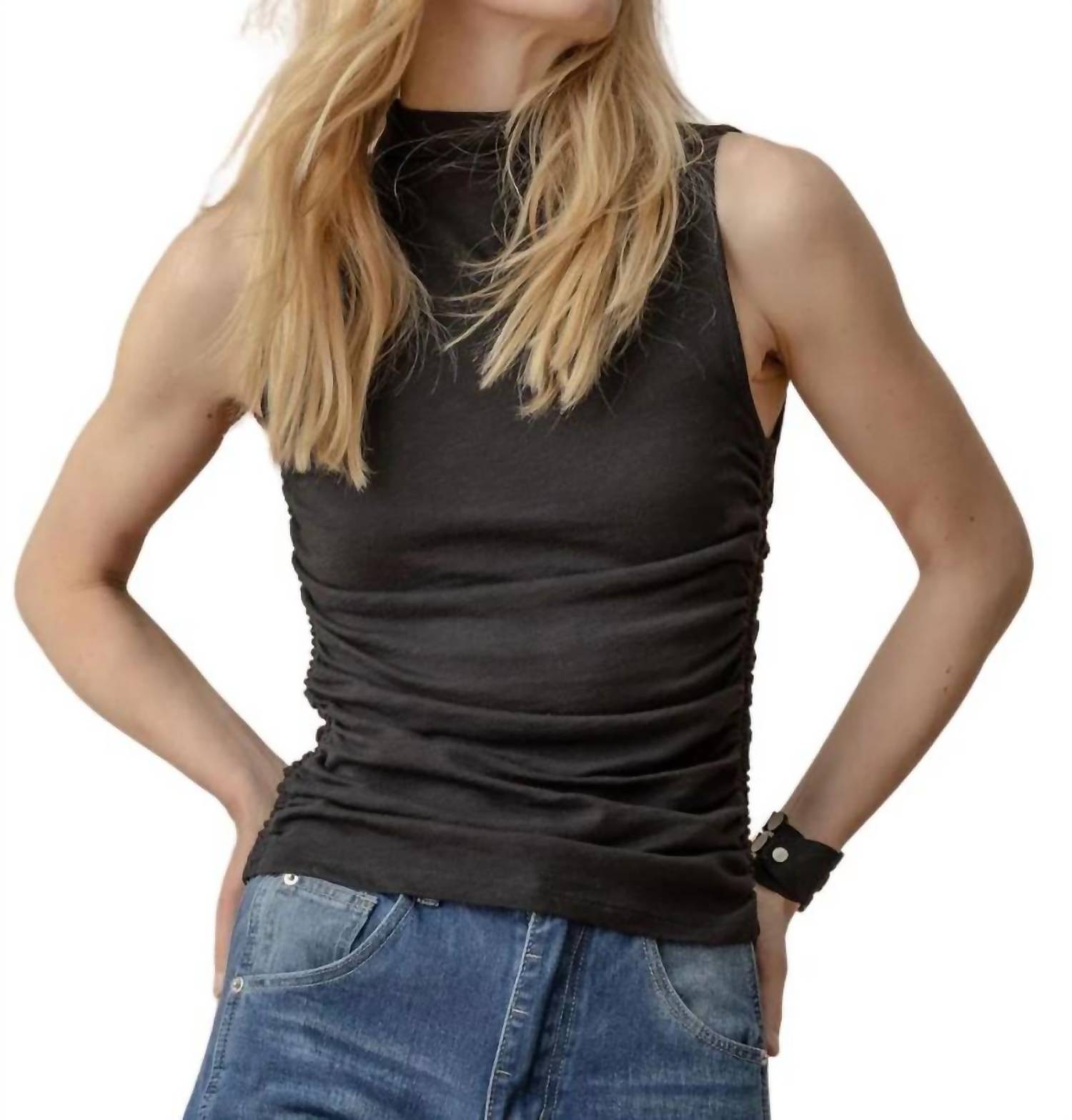 Lilla P - Shirred Mock Neck Tank Top