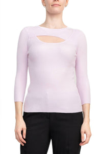 Joan Vass - 3/4 Sleeve Ribbed Pullover Cutout Chest Detail Knit Top