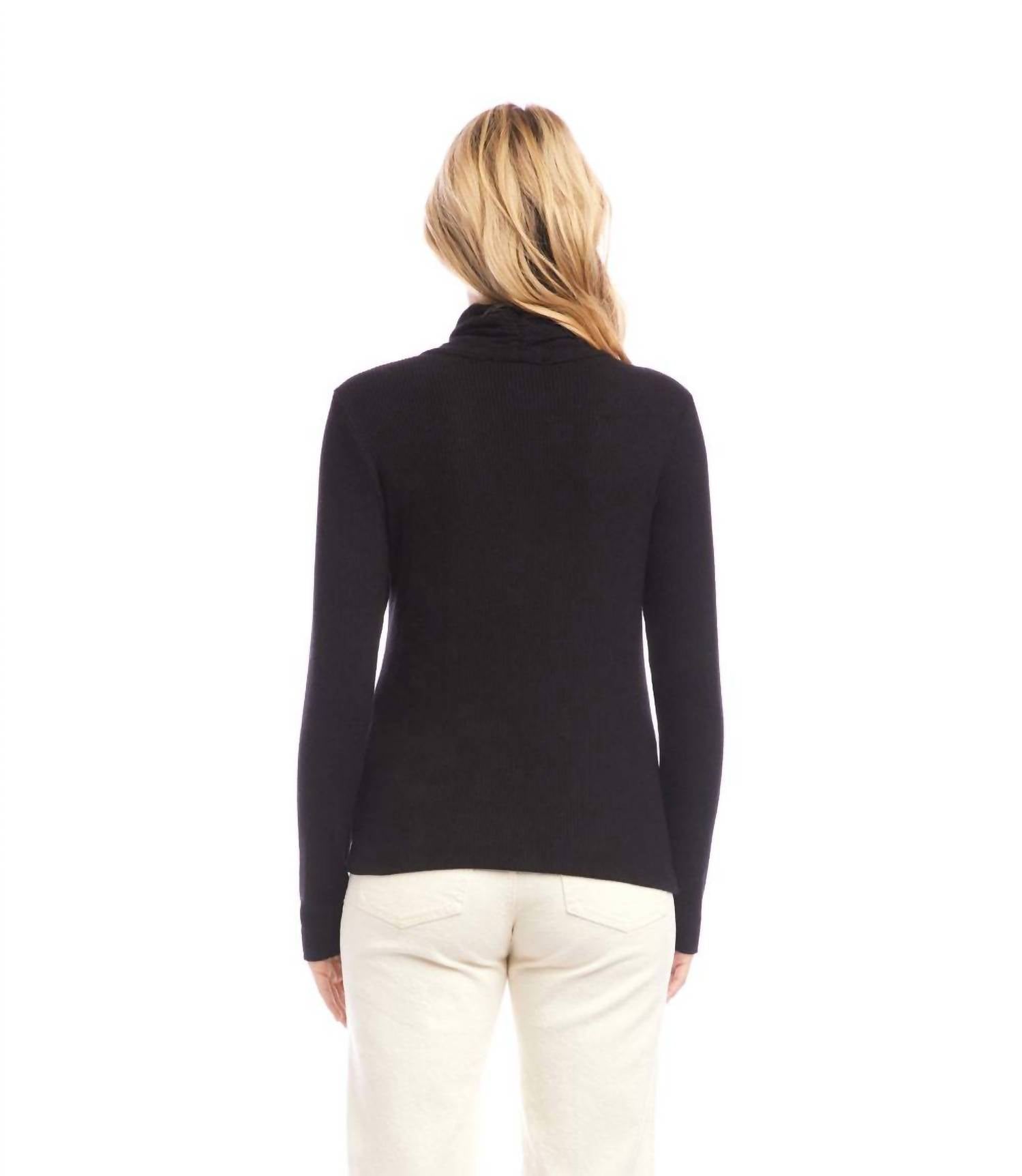 Karen Kane Rib Faux Wrap Top in black - women's sweater - alternate view